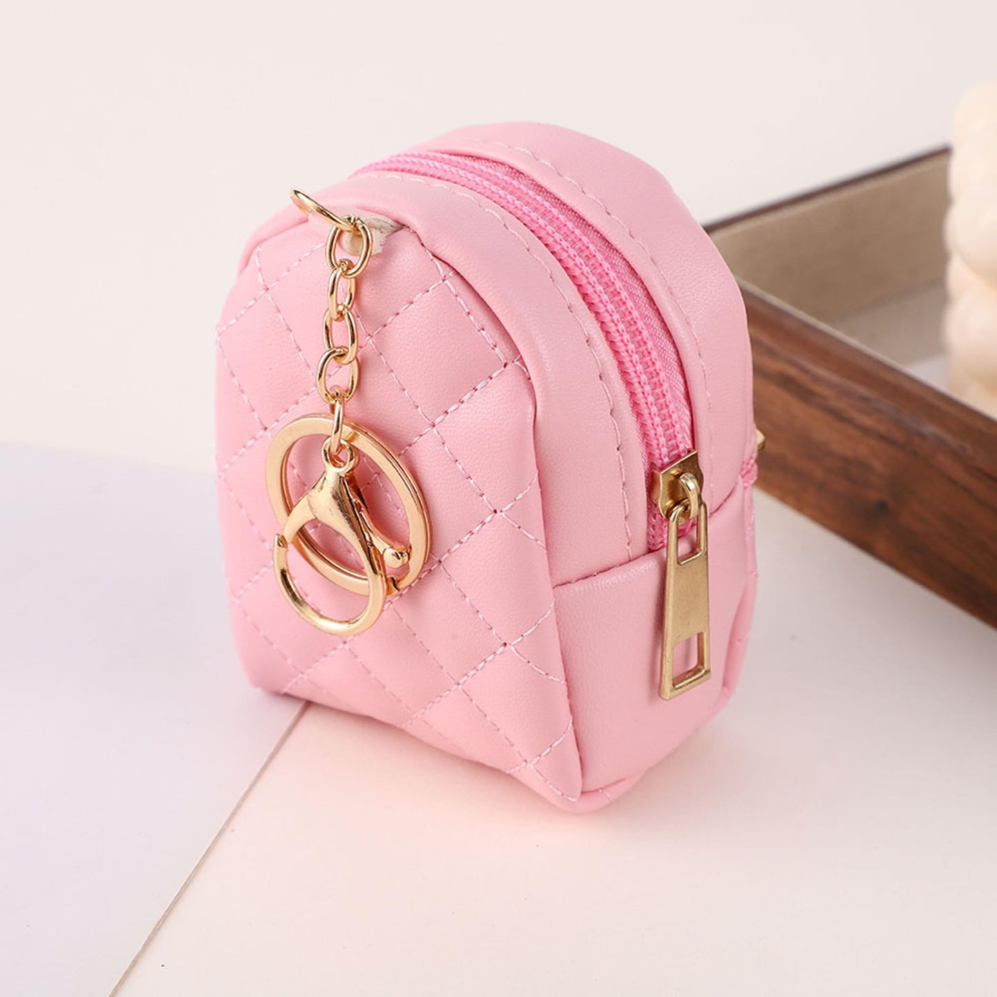 Grurun Mini Backpack Cute Cosmetic Bag for Women, Creative Cute Pendant Keychain Key-chains Keyrings PU Leather Makeup Bag Key Lipstick Card Holder Data Cable Organizer Zipper Pouch
