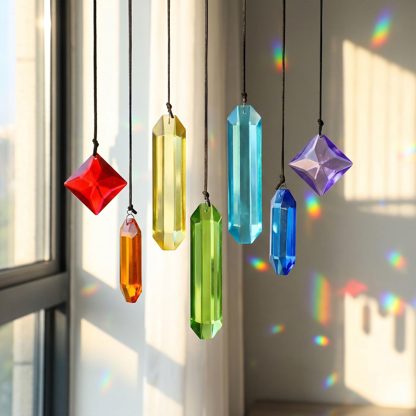 HDCRYSTALGIFTS 7Pieces Rainbow Prisms Crystals Suncatcher for Window Hanging Chakra Sun Catcher with Crystals Home Indoor Outdoor Garden Christmas Day Party Wedding Decoration Gift