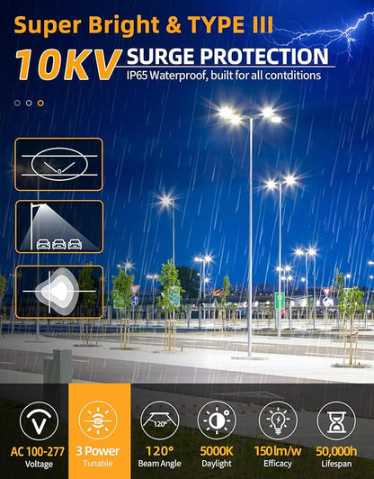 ADUB 240W LED Parking Lot Lights with Photocell, UL Listed 33600LM LED Shoebox Lights Adjustable, 5000K LED Pole Light Outdoor, IP65 Waterproof Exterior Flood Light
