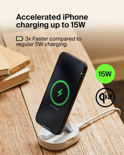 Belkin Magnetic Wireless Charging Pad 15W - MagSafe-Compatible Qi2-Certified Wireless Charging Station, iPhone Charger for Apple iPhone 16, 15, 14 Series, AirPods w/Non-Slip Base - Black (No PSU)