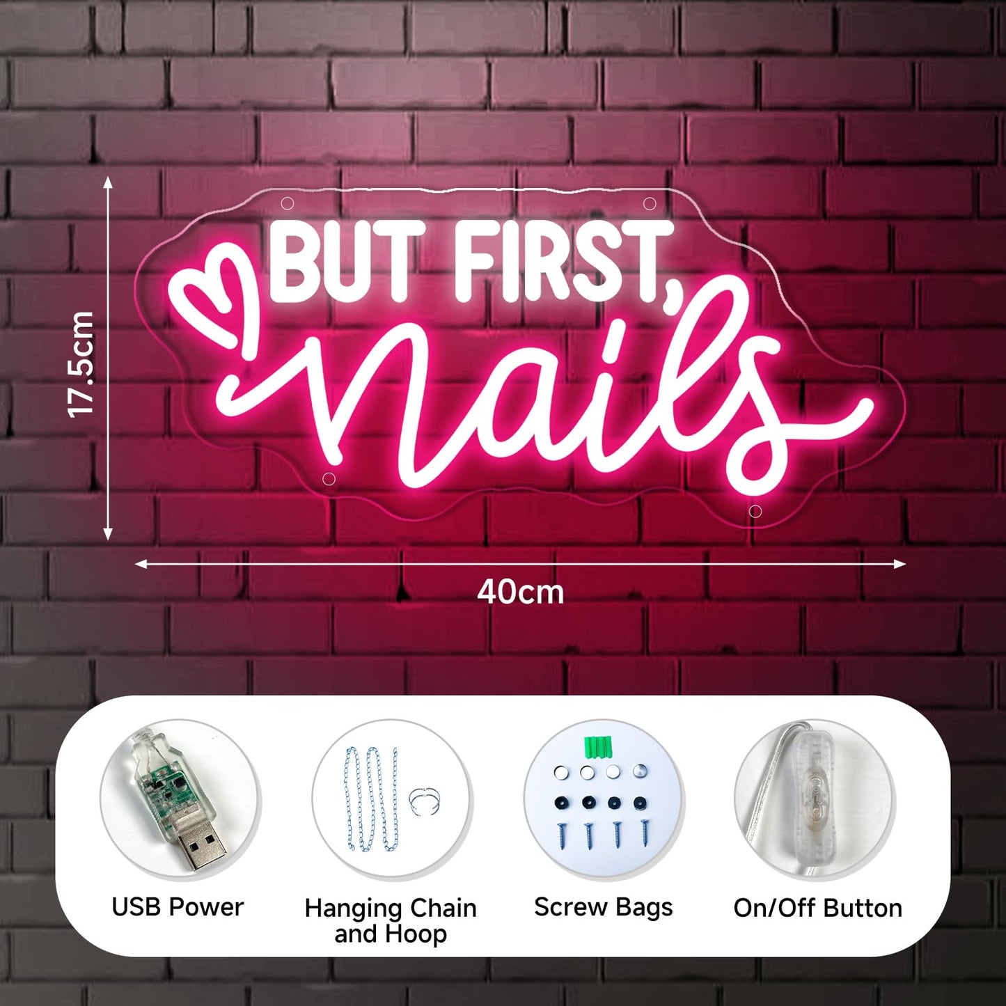 But First Nails Neon Sign for Wall Decor, LED Nails Neon Signs for Nail Room, Beauty Room, Salon Bar, Bedroom, Nails Neon Lights Christmas Birthday Gift for Girls, Lover, Friend