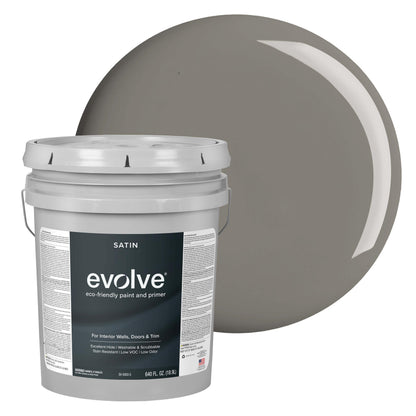 EVOLVE Interior Paint & Primer, Satin (Metropolitan Gray), 5 Gallon – Available in 50+ Colors, One-Coat Coverage, Excellent Hide, Low VOC, Low Odor, Washable Interior Paint