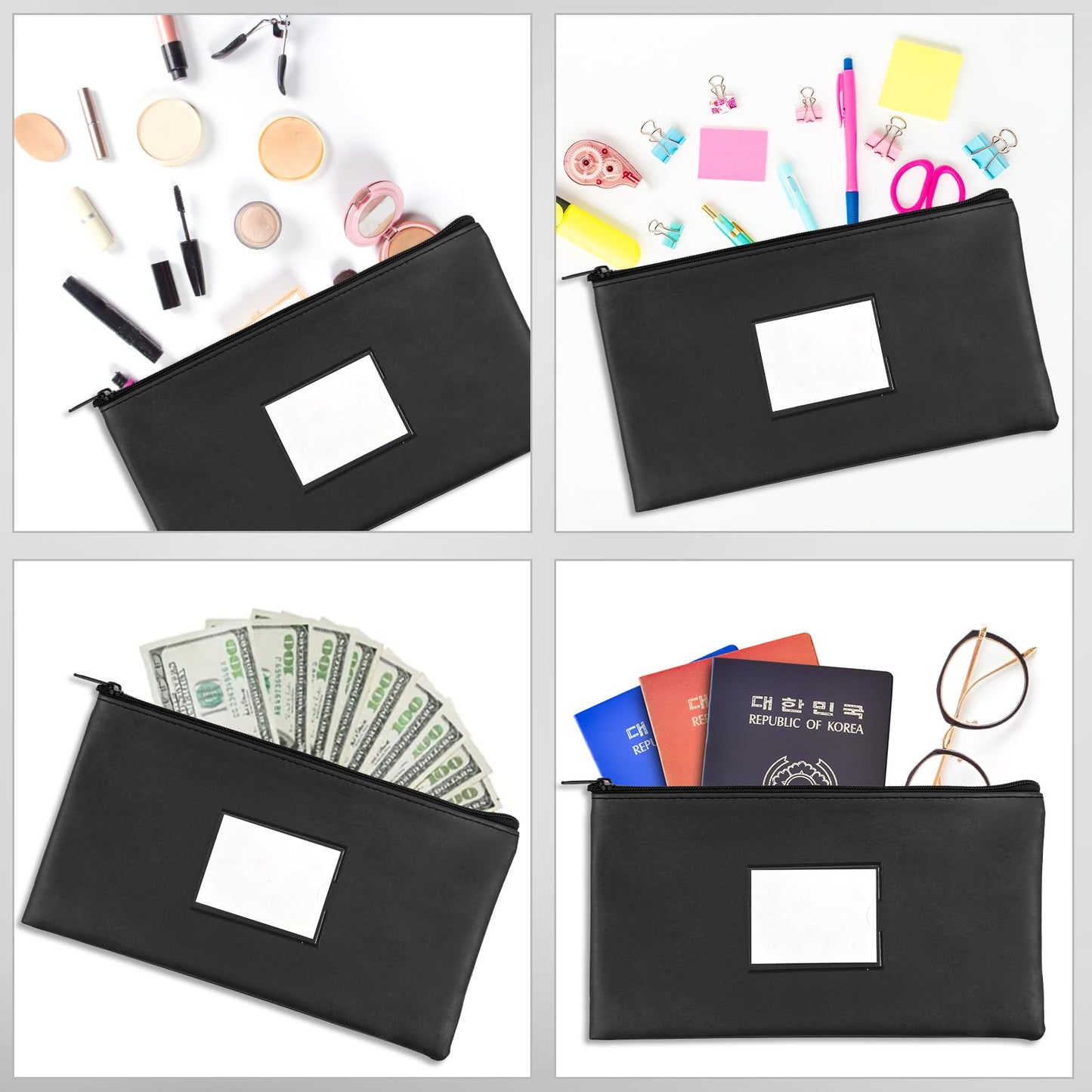 VOCHIC 6 Pieces Money Bags with Zipper, Money Pouch,PU Bank Deposit Bags, Bank Bag, Cash Wallet Pouches with Label for Coins, Cosmetics, School Gifts,Invoice, Bills, Tools, Receipt Holder,11x6.1 inch