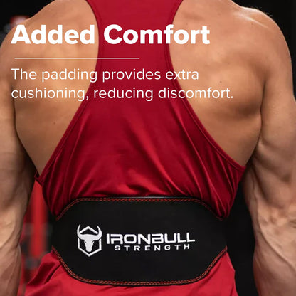 Iron Bull Strength Padded Weightlifting Belt - 6-inch Suede Leather Weight Belt - Heavy Duty and Comfortable Back Support for Heavy Weight Lifting, Crossfit and Fitness (Black/Red, Medium)