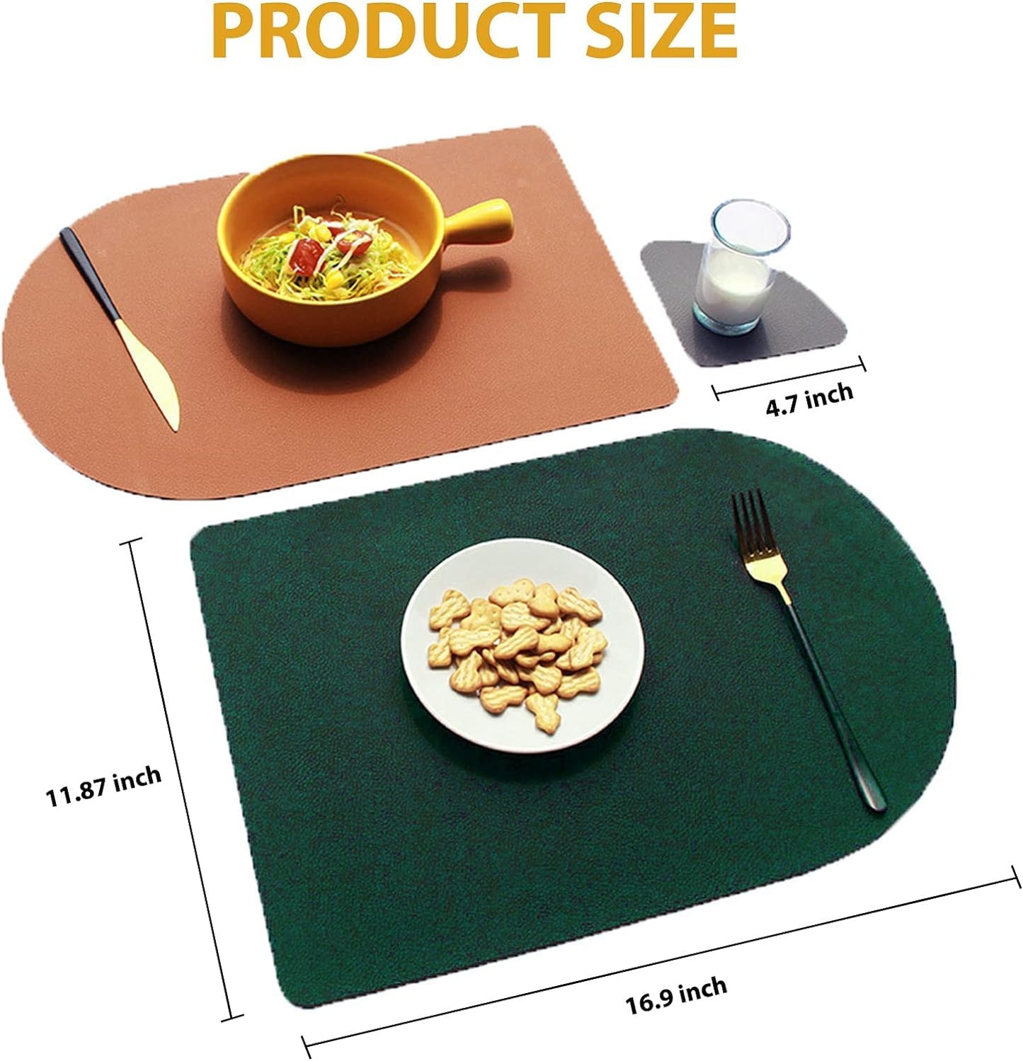 Reversible Faux Leather Placemats with Coasters Set of 4, Non-Slip Washable Table Mats for Dining, Kitchen, Heat Resistant Insulation Place Mat Easy to Clean (17 x 12 inch), Stain Resistant Placemats