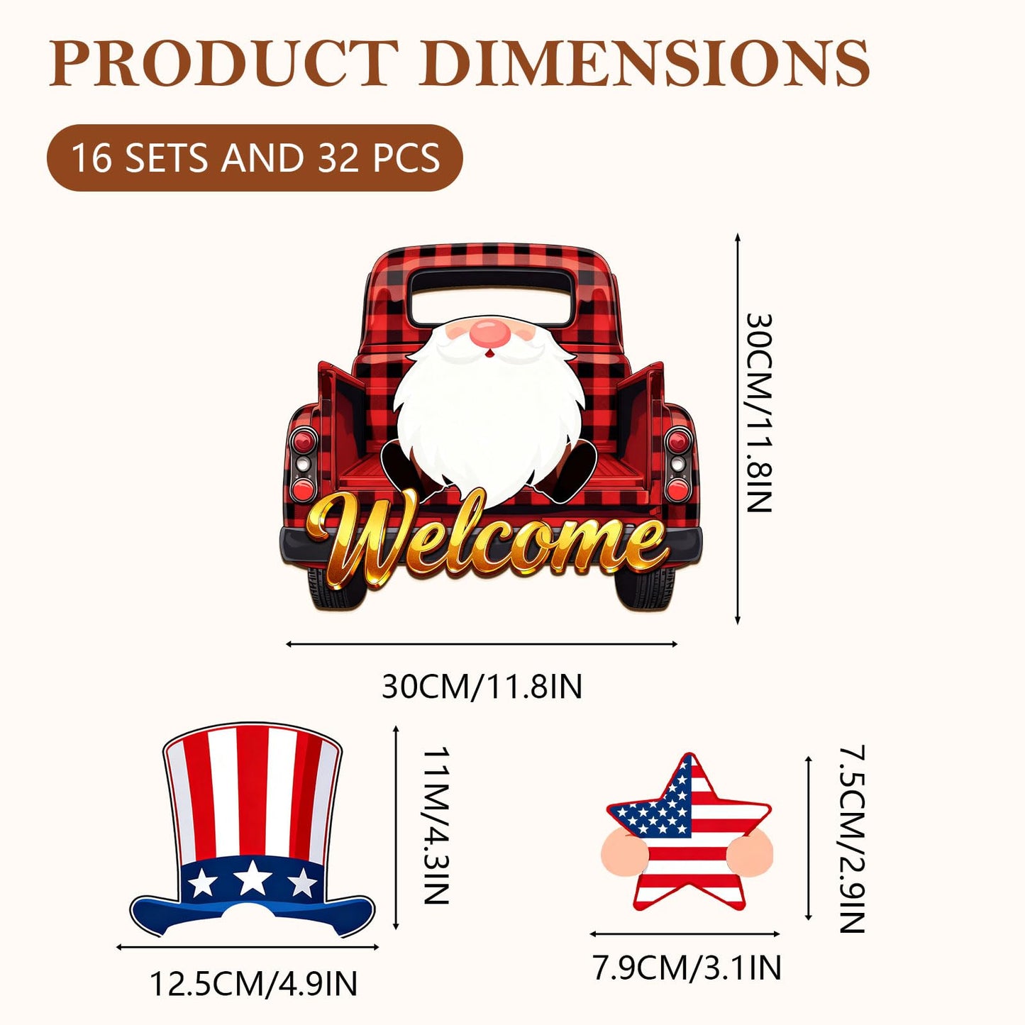 Interchangeable Wooden Gnome Decorations, Christmas Hanging Door Wall Decor, Changeable Holiday Seasonal Decor and Detachable Hats Welcome Sign, Gnomes Gifts for All Seasons, 32 PCS