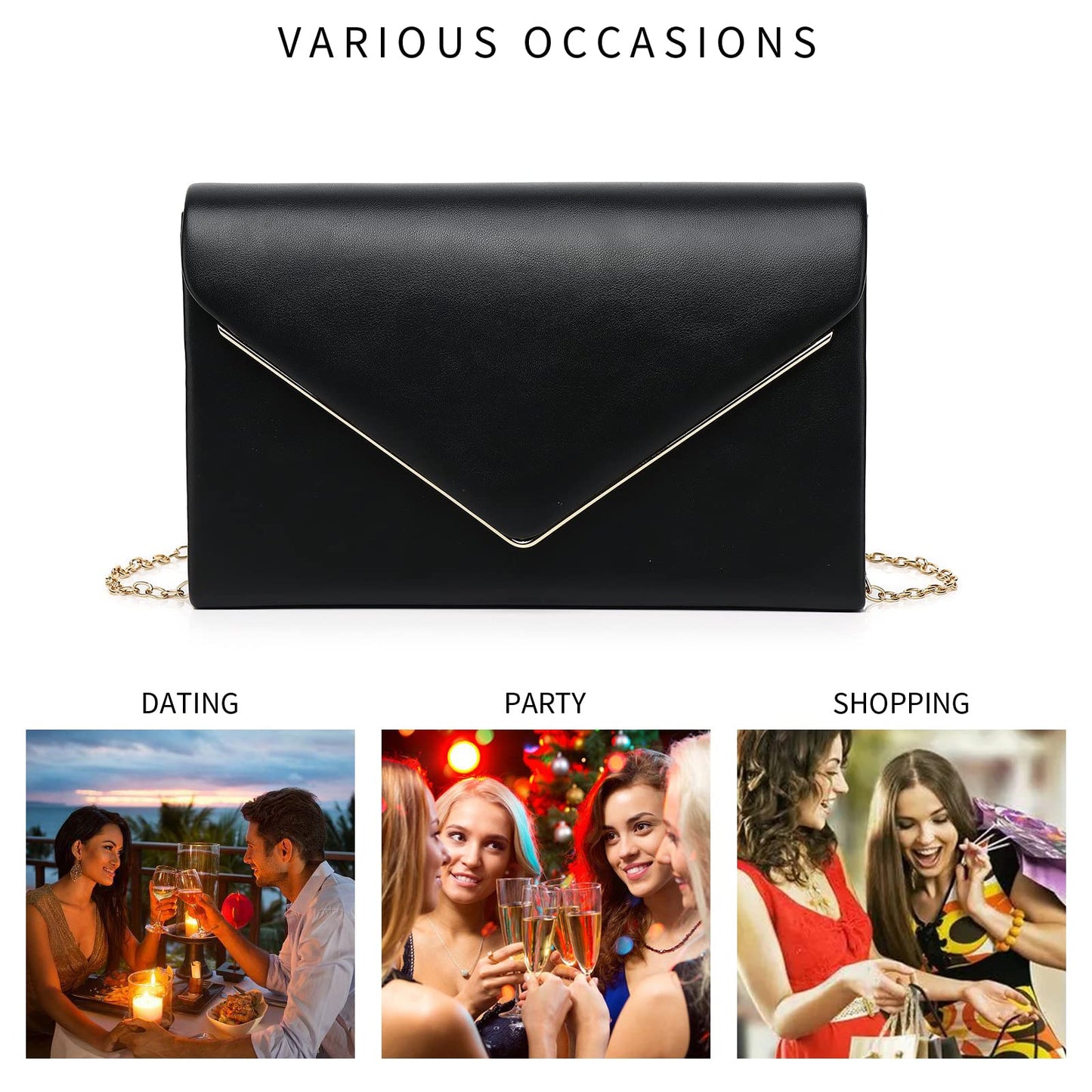 Labair Chic Vegan Leather Clutch Purse Envelope Clutch Bag for Women Evening Wedding Party Formal Purse Handbag. (Black)