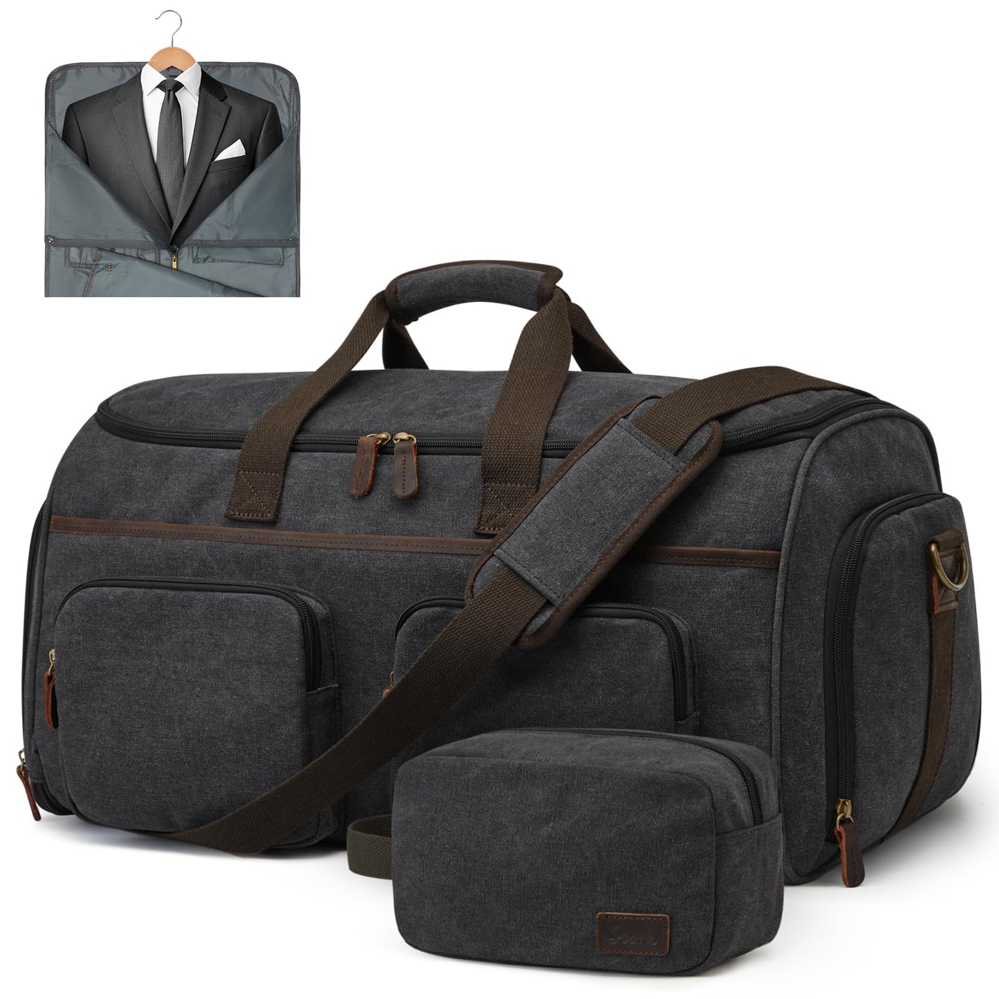 S-ZONE Garment Bag for Travel Carry on Duffle Bag for Men Travel Convertible Suit Bags Carry on Luggage Hanging Suitcase Travel Bag with Toiletry Bag, Black, 50l, Travel Garment Bag