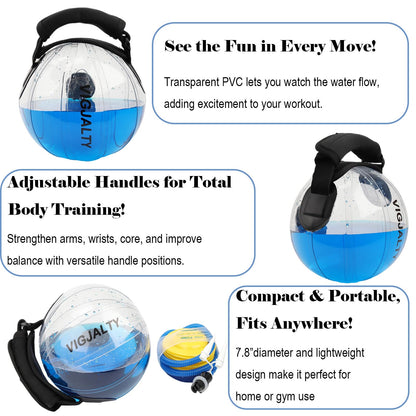 8" Aqua Ball Water Weight Bag - Adjustable Water Filled Fitness Bag, Sandbag Alternative for Home Gym, Core Balance Trainer, Portable Exercise Equipment for Arm Shoulder Full Body Workout (12Ibs)