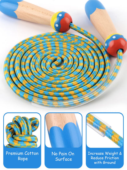 Jump Rope for Kids, Lorvain Adjustable Skipping Rope, Kids Jump Ropes with Wooden Handle for Girls Boys, Weighted Jumping Ropes for Fitness Workout Exercise Outdoor Fun Activity