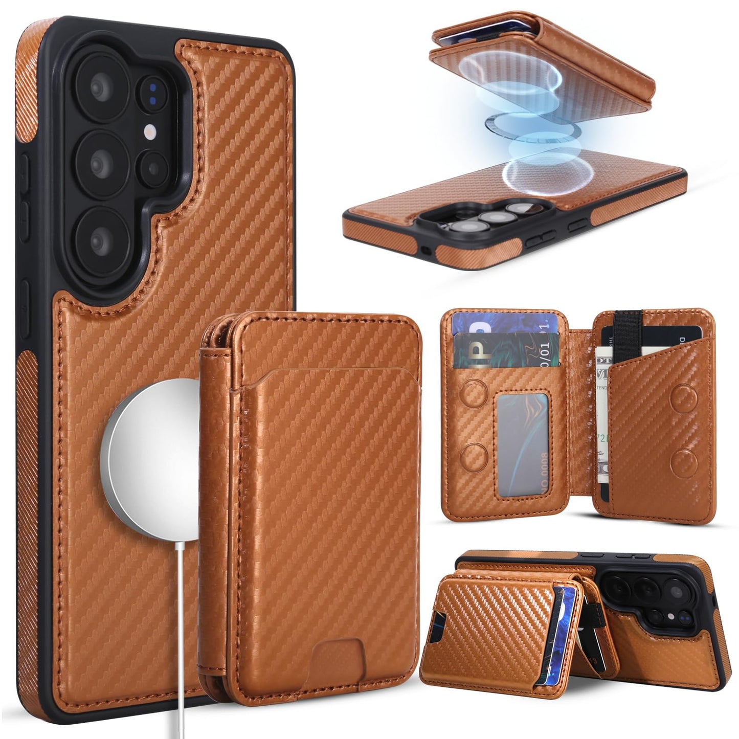 ASAPDOS Magnetic Detachable Wallet Case for Samsung Galaxy S26 Ultra with Kickstand,2-in-1 MagSafe Compatible RFID Blocking Card Holder,Slim PU Leather Cover Vintage Carbon Coffee
