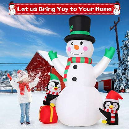 GOOSH 8 FT Christmas Inflatables Snowman Built-in Music Box & Rotating Colorful LED Lights, Christmas Inflatable Outdoor Decoration Blow Up for Holiday Party Xmas New Year