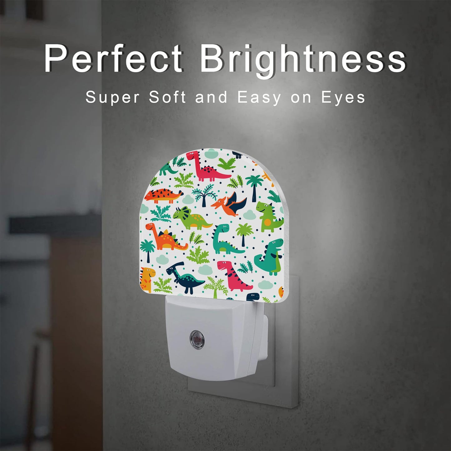 sndheke Cute Funny Dinosaurs Night Light for Kids, Childish Dinos Night Light Plug in with Dusk to Dawn Sensor, 0.5w Energy Saving Sleep Friendly Nightlight for Hallway Stairway Kitchen Bedroom