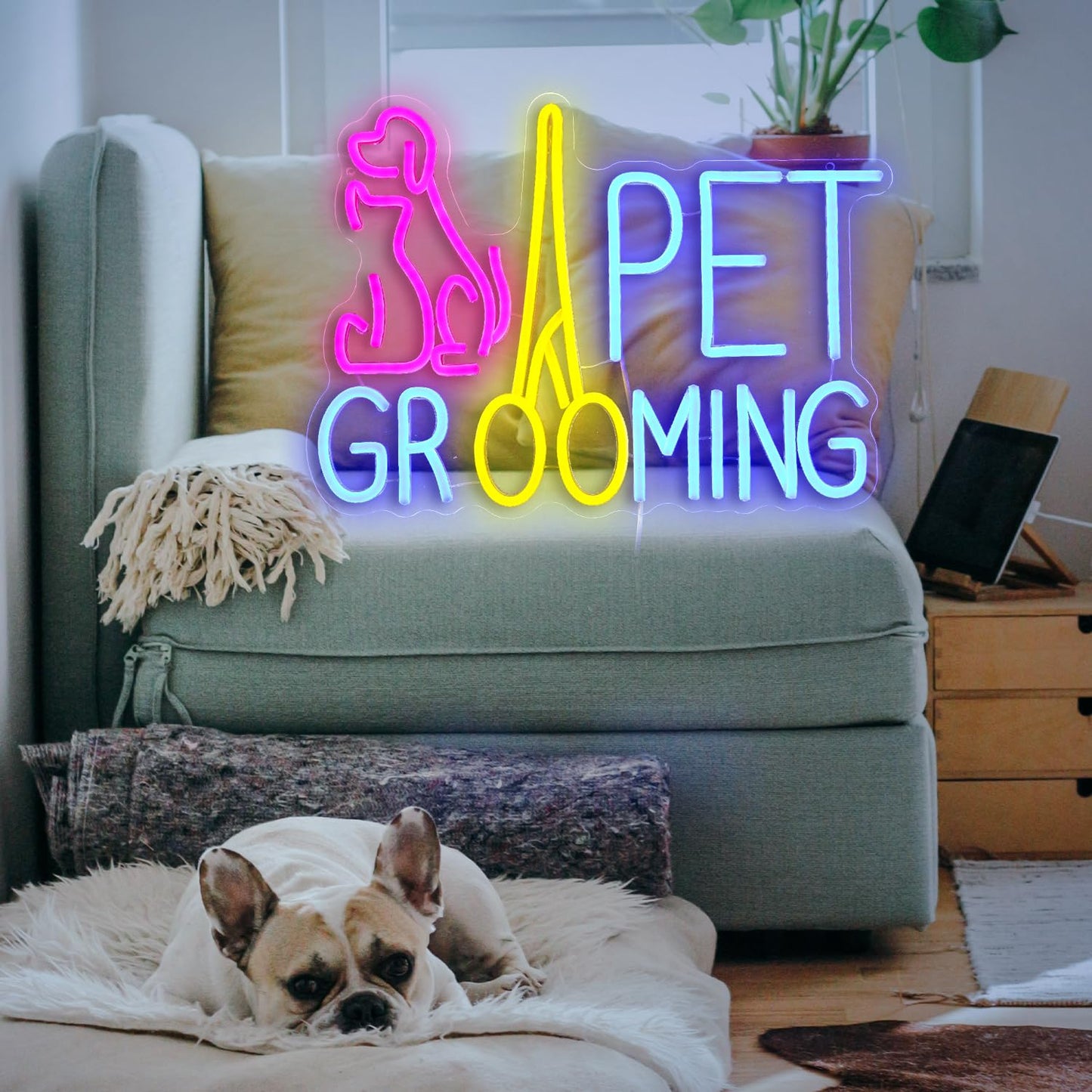 Pet Grooming Neon Sign Dimmable LED Pink Cat Dog Animal Neon Light for Wall Decor Pet Light Up Sign Powered by USB for Pet Shop Hoom Decor Boys Girls Gift (16.7"*12"）