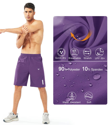 NORTHYARD Men's Athletic Running Shorts Gym Workout 7"/9"/5" Quick Dry Lightweight Sports Basketball Tennis 3 Zipper Pockets PURPLE-9inch M