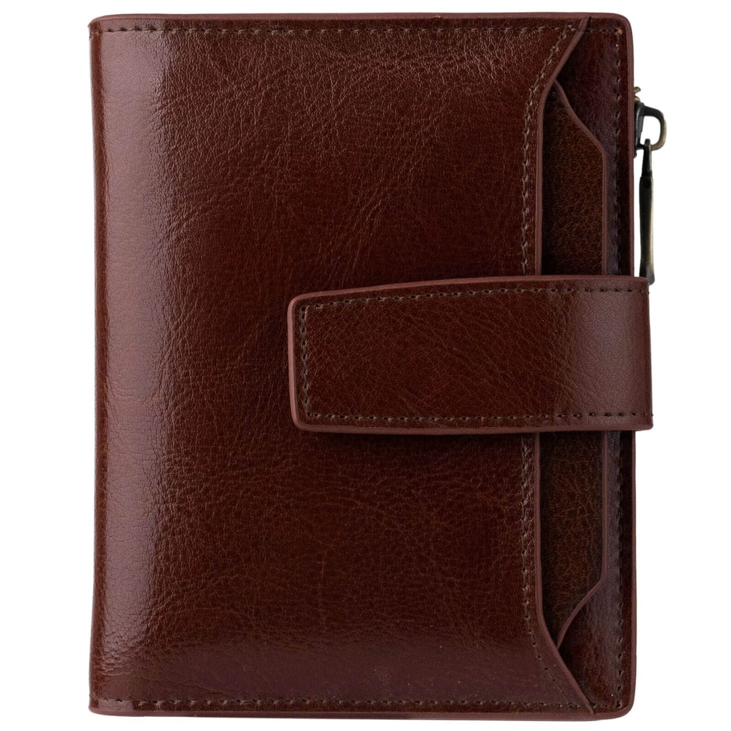 Bveyzi Women's Small Leather RFID Blocking Bifold Zipper Pocket Wallet Ladies Credit Card Slots Purse with id Window(Coffee)