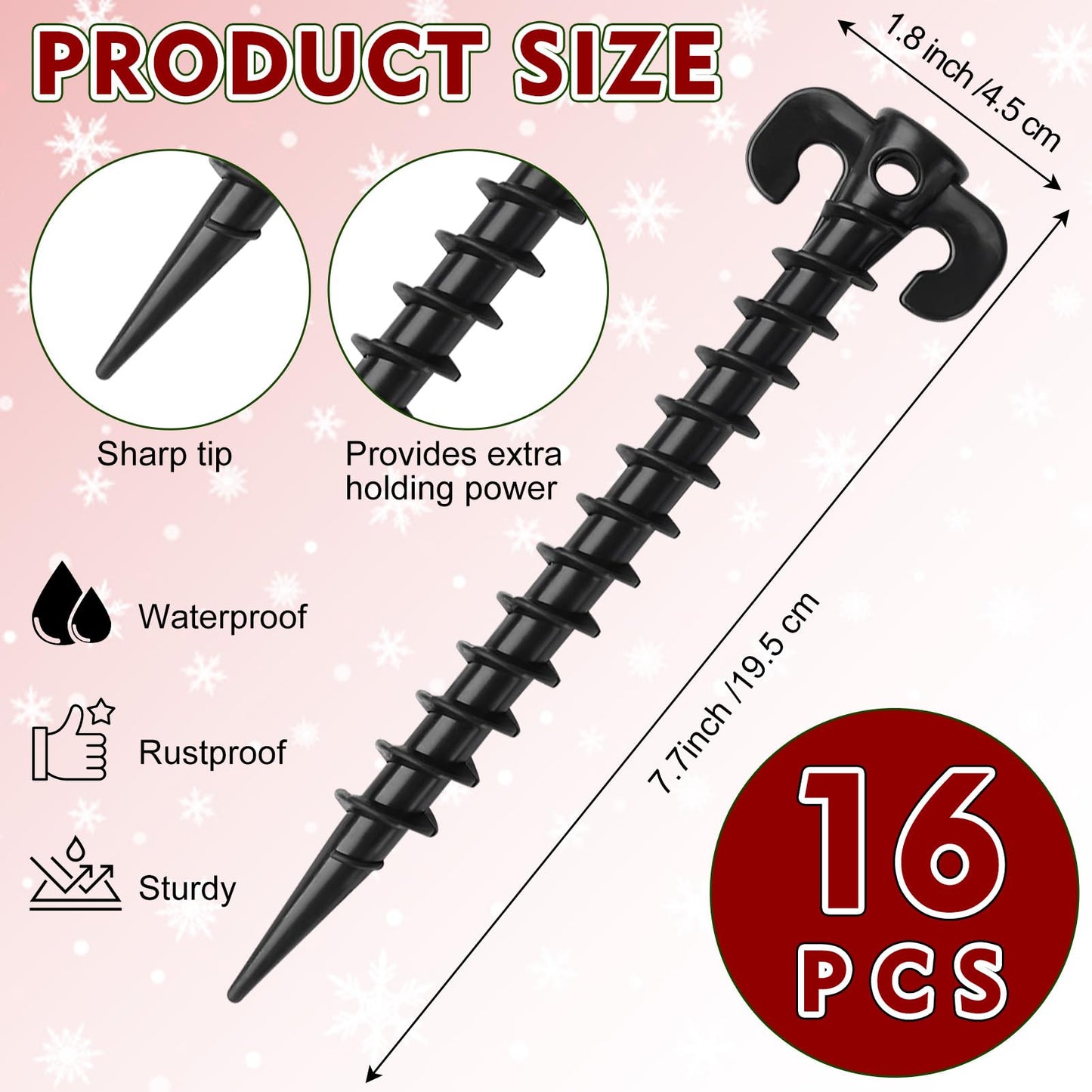 Fabulas Inflatable Stakes, 16 Pcs 7.7 Inch Plastic Tent Yard Stakes for Inflatables Christmas Halloween Thanksgiving Outdoor Holiday Decorations Garden Lawn Camping Replacement Accessories, Black