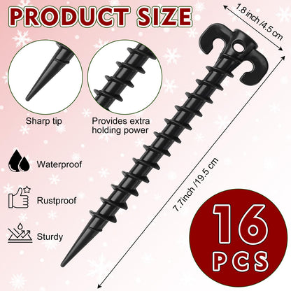 Fabulas Inflatable Stakes, 16 Pcs 7.7 Inch Plastic Tent Yard Stakes for Inflatables Christmas Halloween Thanksgiving Outdoor Holiday Decorations Garden Lawn Camping Replacement Accessories, Black