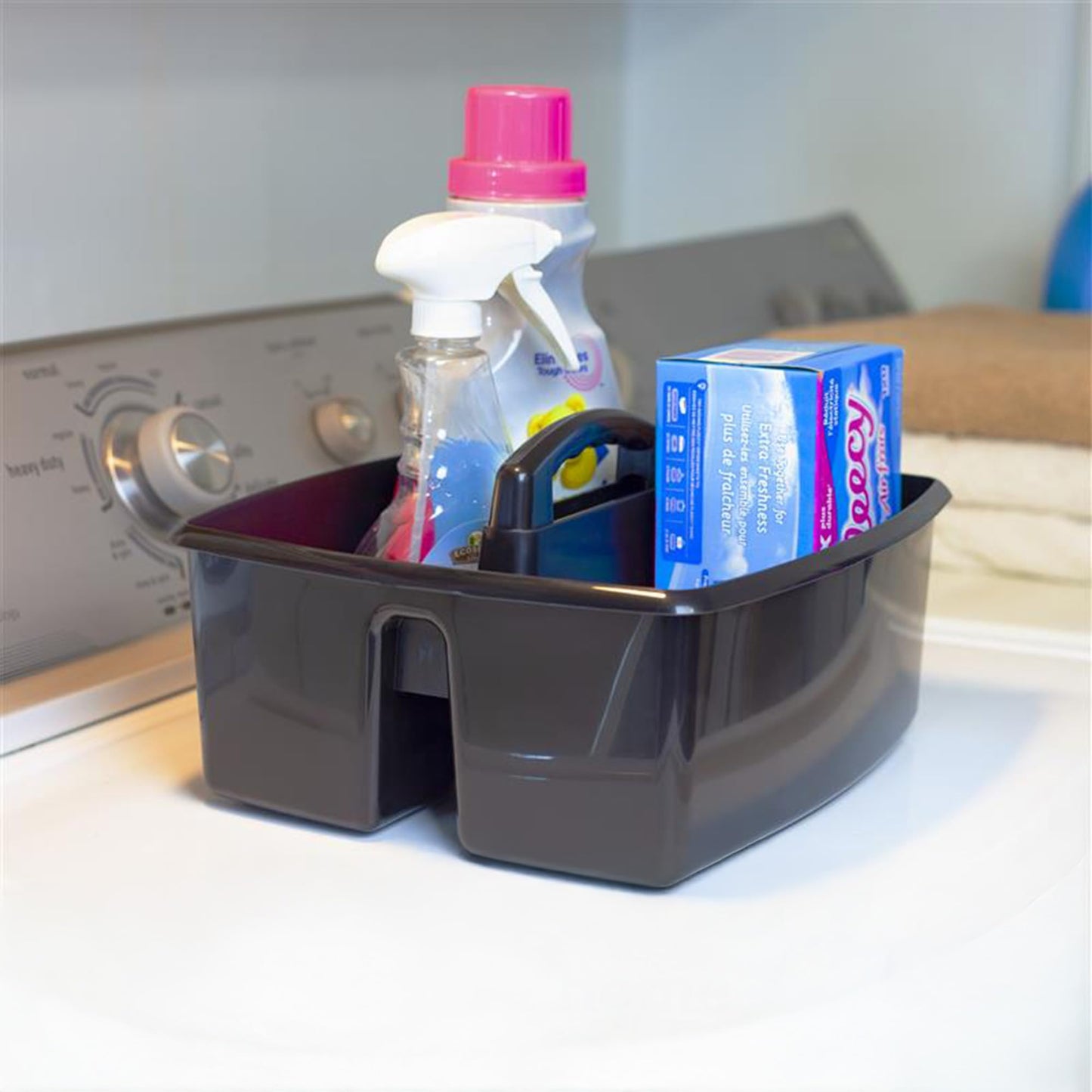 Storex 3-Compartment Small Cleaning Caddy – Multipurpose Supply Organizer with Handle, Black, 6-Pack (00972A06C)