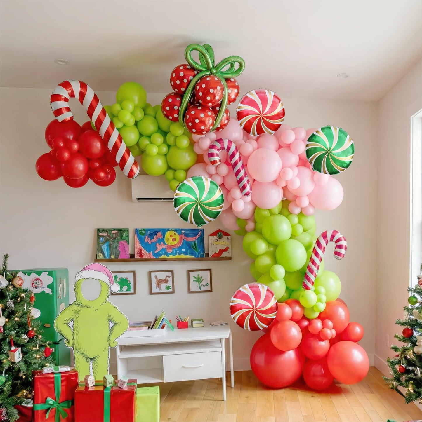 143 Pcs Christmas Balloons Garland Arch Kit with Xmas Red Pink Green Balloons Candy Cane & Swirl Foil Balloons for Holiday Party Decorations Xmas Backdrop Birthday Party Supplies