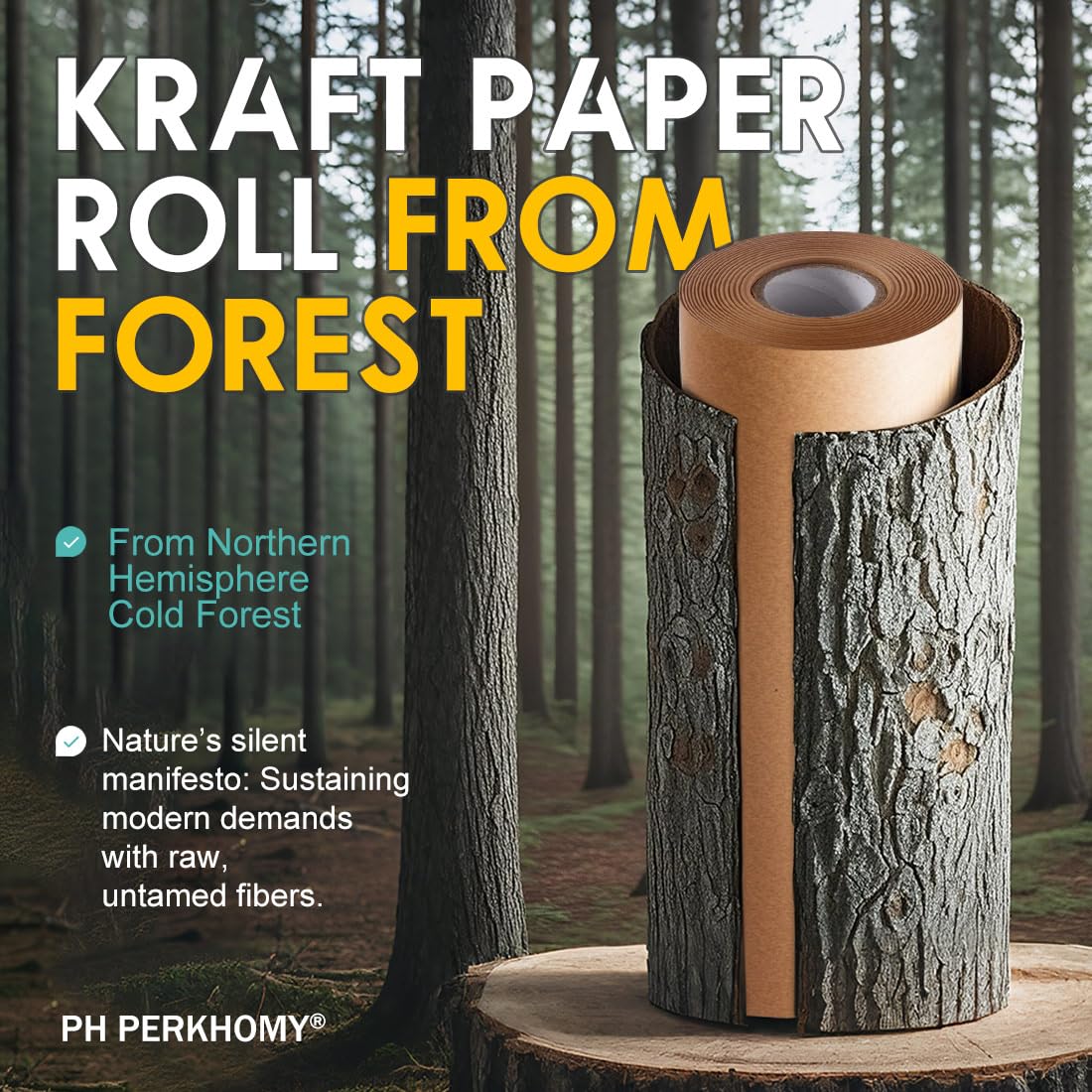 PerkHomy Brown Kraft Paper Roll 36" x 1,440" (120') for Craft Bulletin Board Paper Art Table Covering Crafting Gift Wrapping Bouquet Packing Parcel 70GSM 50LB (Brown, 36" x 120')