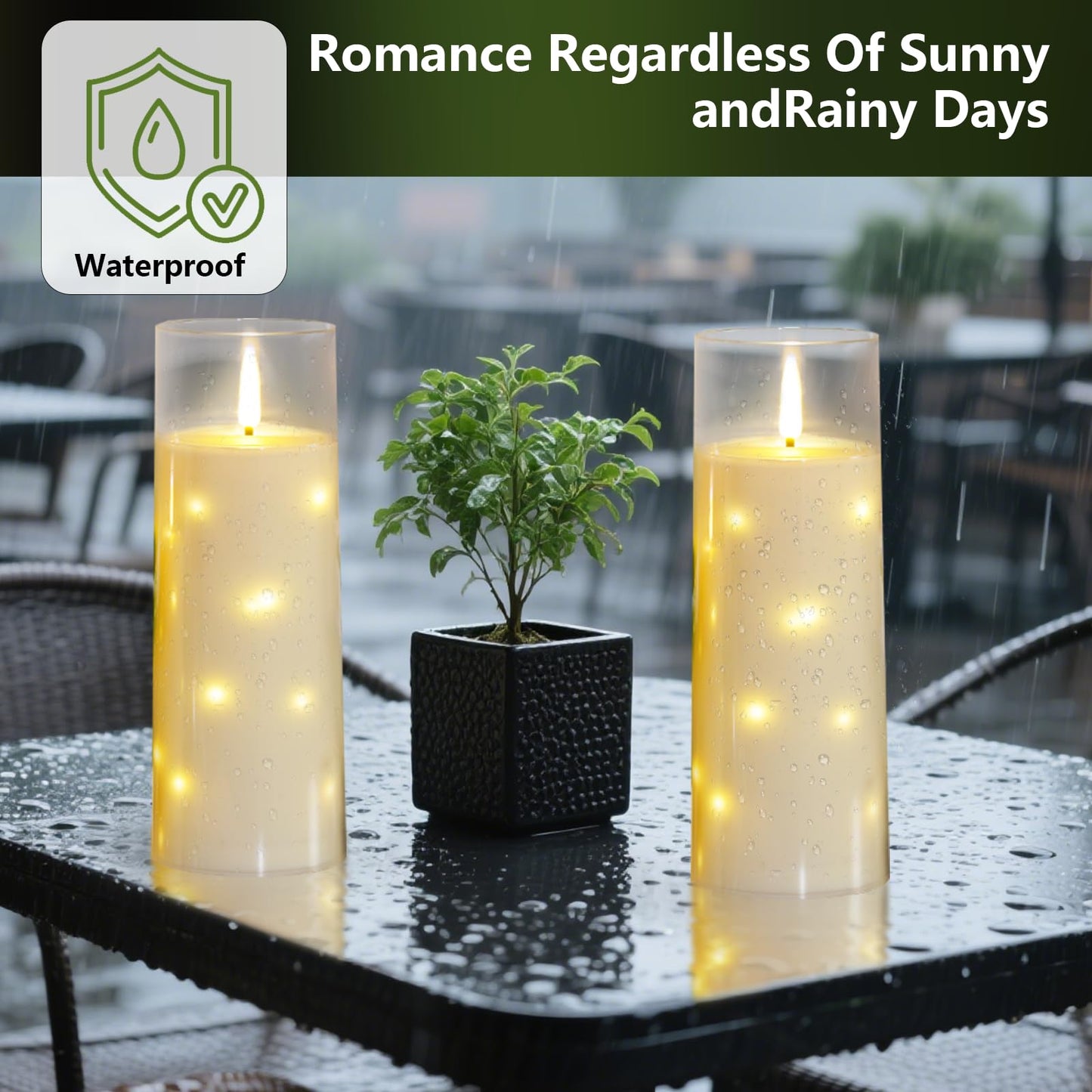 kakoya 11" x 4" Large Outdoor Waterproof Flameless LED Candles with Remote and Timer,Acrylic Pillar Candles Battery Operated with Embedded Star String for Porch,Patio,Outdoor Decor,Set of 2(Ivory)