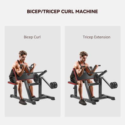 Soozier 2-in-1 Bicep Preacher Curl Bench with Adjustable Seat and Elbow Cushion, Plate Loaded Bicep Curl Machine & Tricep Extension Machine for Home Gym Workout