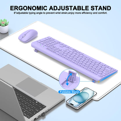Wireless Keyboard and Mouse Combo, Full Size Silent Ergonomic Keyboard and Mouse, Long Battery Life, Optical Mouse, 2.4G Lag-Free Cordless Mice Keyboard for Computer, Mac, Laptop, PC, Windows