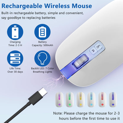 KARFUN Wireless Mouse, Backlit LED Portable Slim Computer Mouse for Laptop, PC, Computer, MacBook, iPad, Chromebook, Notebook, 2.4G Rechargeable Wireless Mouse (Black) (Black-Transparent Nose)