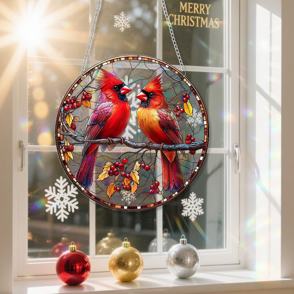 zhuoyaju Acrylic Suncatcher Window Hanging, Birds Sun Catcher Rainbow Indoor Window Decoration for Living Room Bedroom, Unique Gift for Mom Wife & Friends, 7.87 inches