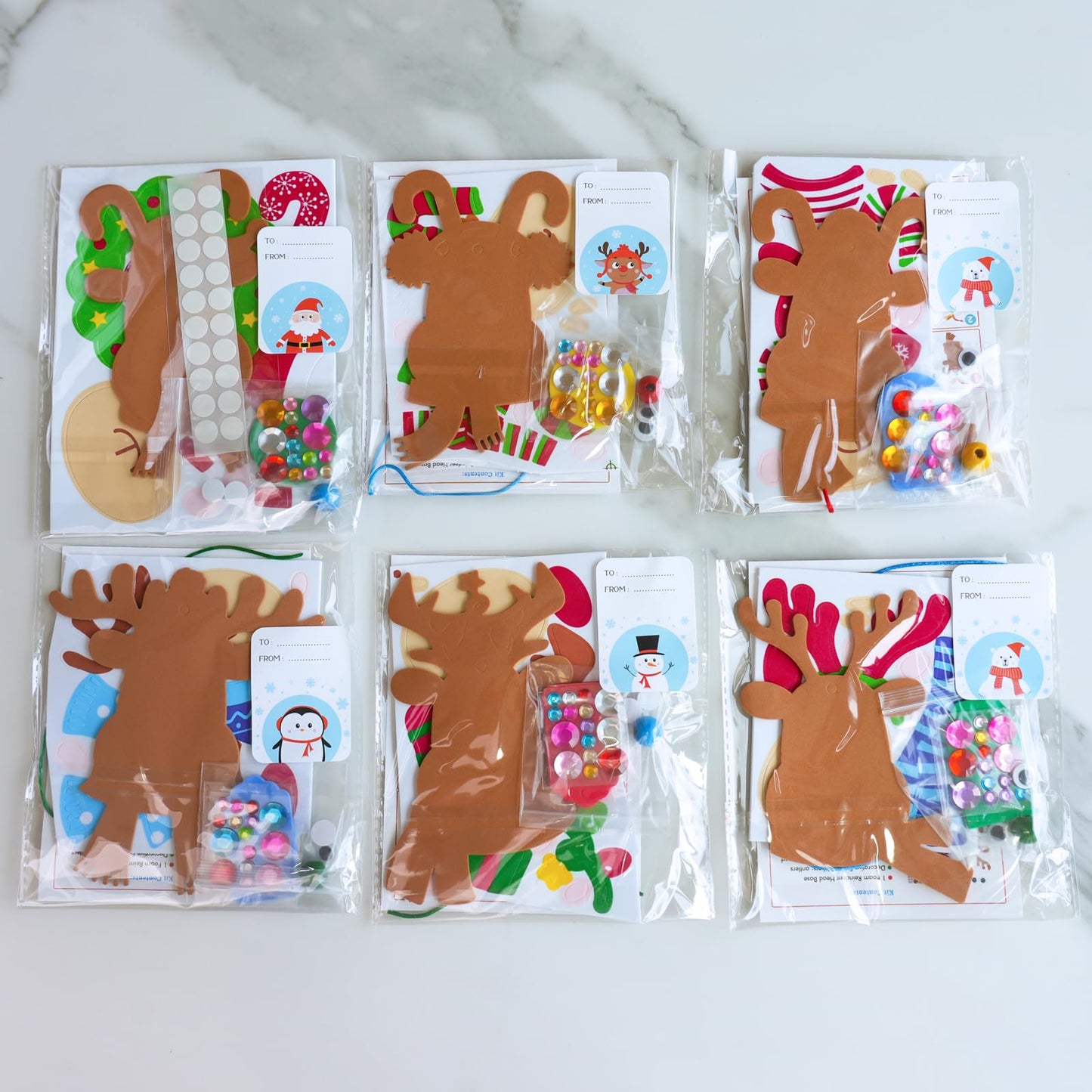 Winlyn 24 Sets Christmas Craft Kits Winter Crafts DIY Xmas Reindeer Head Ornaments Decorations Festive Foam Stickers Christmas Arts and Crafts for Kids Holiday Home Classroom Activities Party Favors