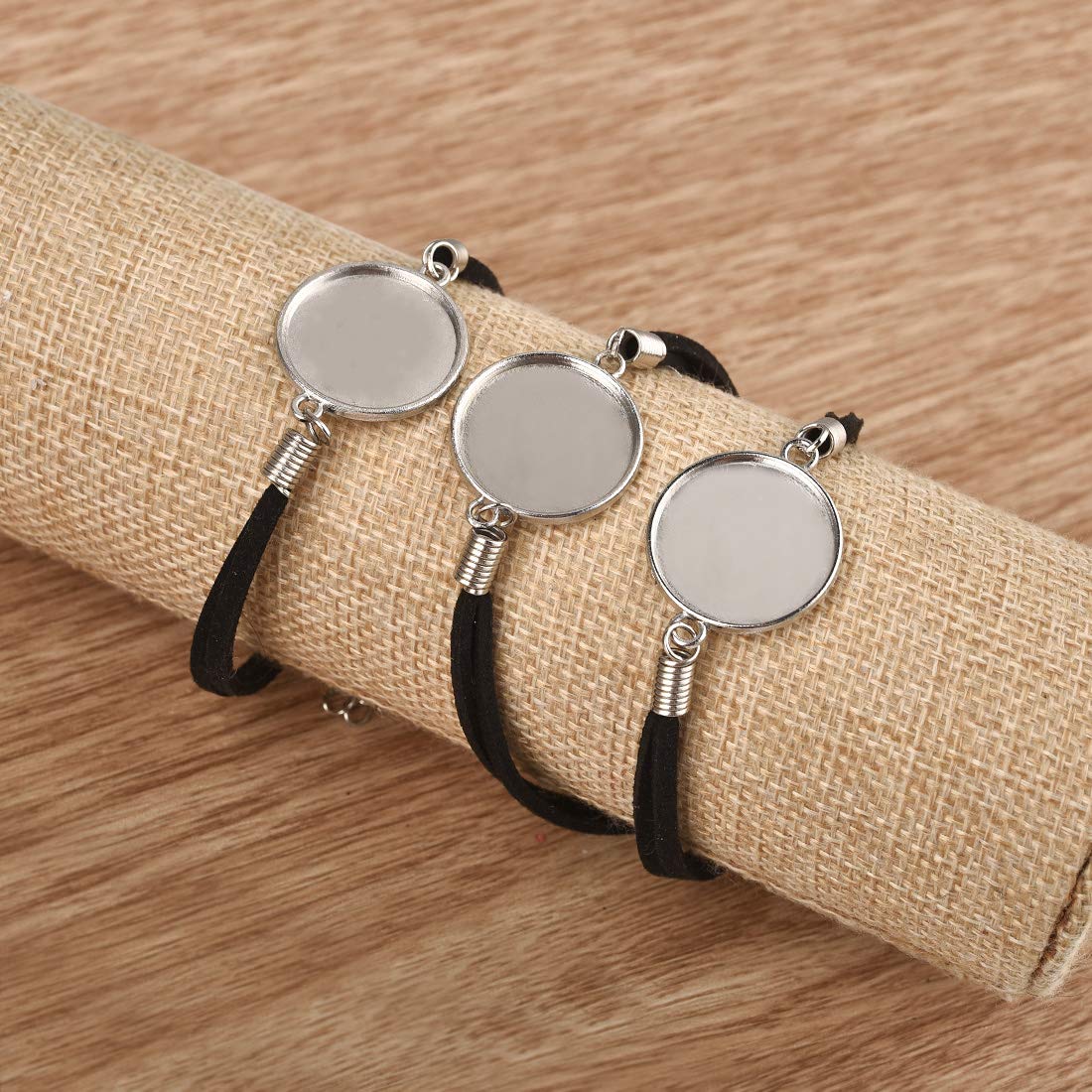DROLE 40Pcs Black Leather Bracelet Blanks - 20mm Cabochon Bezel Tray Blank Bracelets with Black Bracelet Chain for Jewelry Making
