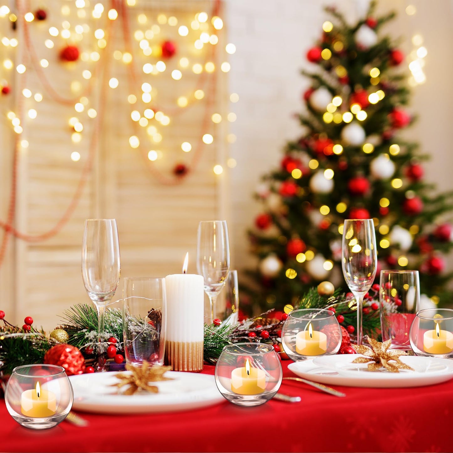 Ziliny 48 Pcs Clear Glass Votive Candle Holders Bulk Tealight Candle Holders Wedding Table Centerpiece Decor Vase for Wedding Bridal Shower Party Decoration