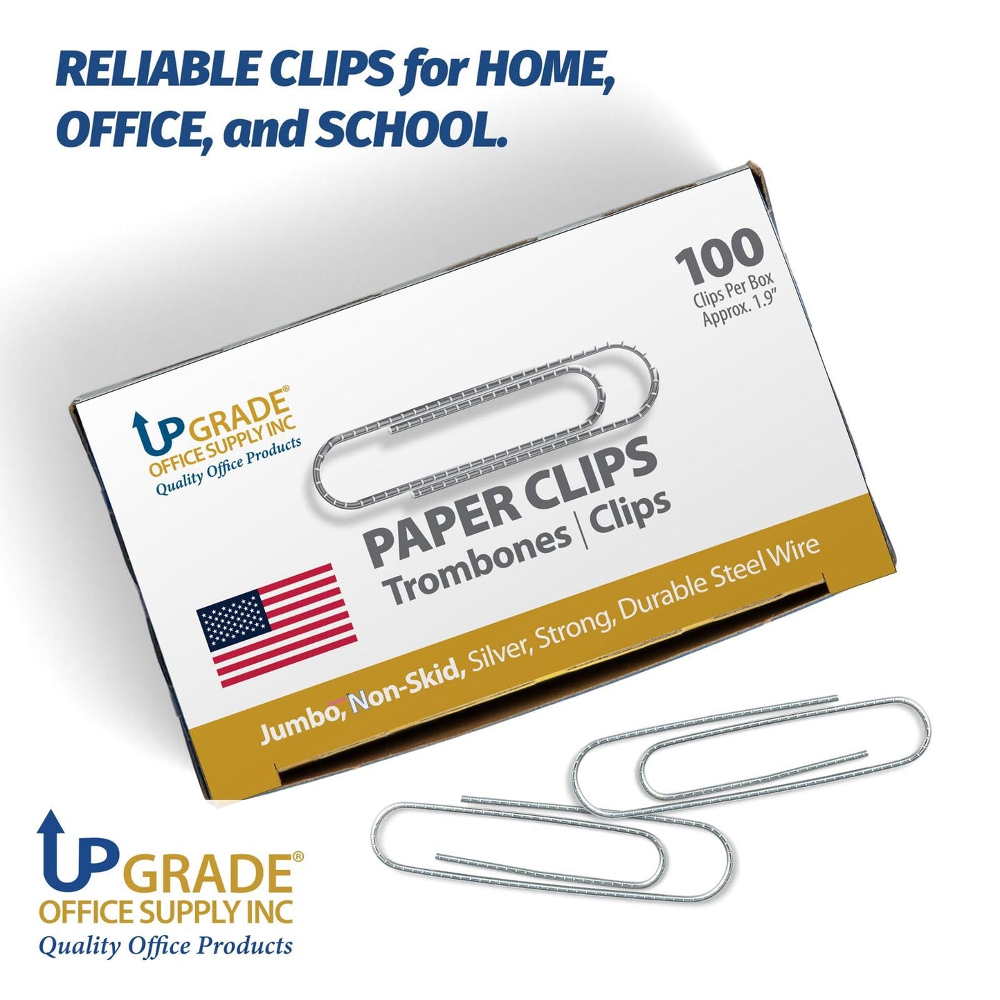 Upgrade Office Supply Jumbo Paper Clips, Non Skid, 1.9 Inch, 600 Count (6 Boxes of 100), Silver, Made in USA