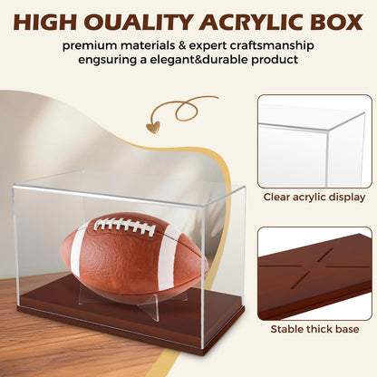 WYFHLPMMA Full Size Football Display Case, Acrylic Football Case Display Case Autographed Football Holder, Acrylic Transparent Box with Wooden Support and Solid Wood Base
