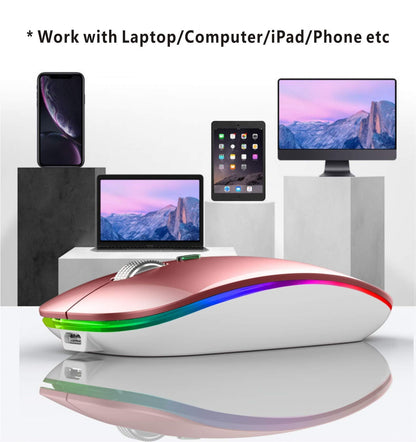 TENMOS Wireless Bluetooth Mouse, LED Slim (Bluetooth 5.1/5.0 + USB) 2.4GHz Rechargeable Silent Bluetooth Wireless Mouse with Type C Adapter for Laptop/MacBook/iPad OS 13 and Above (Matte Black)
