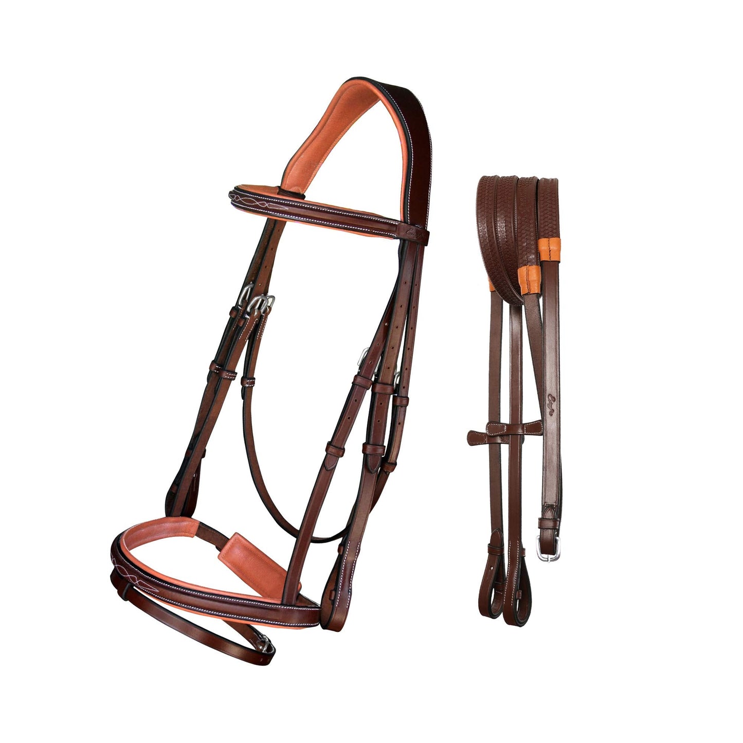 Exion Horse Snaffle Jumping Bridle | Anatomic Soft Lined Crownpiece Designer Stitched Browband & Flash Noseband Horse Bridle with Grippy Rubber Reins | English Bridle for Horses
