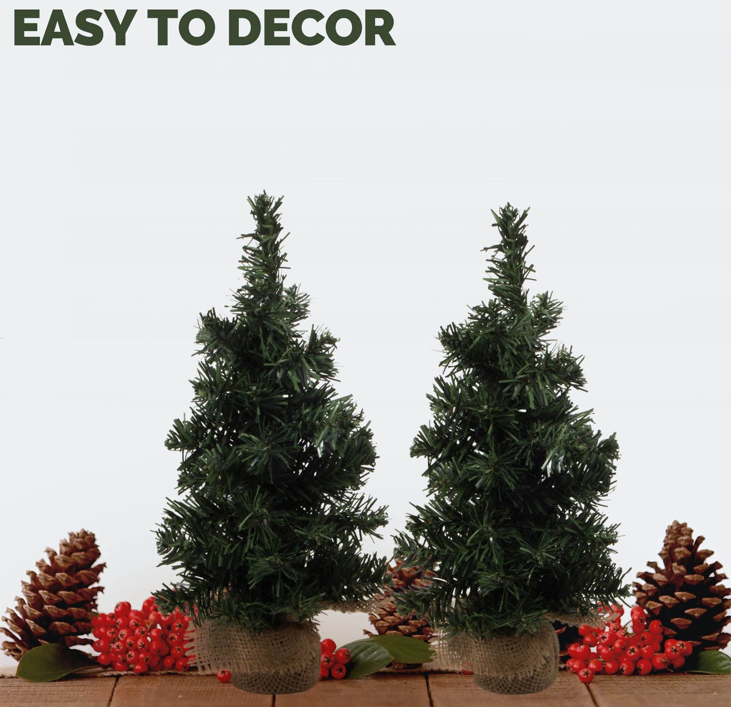 2Pack Mini Christmas Tree Table Top Decorations- Artificial Small Pine Trees with Burlap Base on Desktop, Shelves, Bedroom, Miniature Scenes Xmas for Home, Office, Party Decor