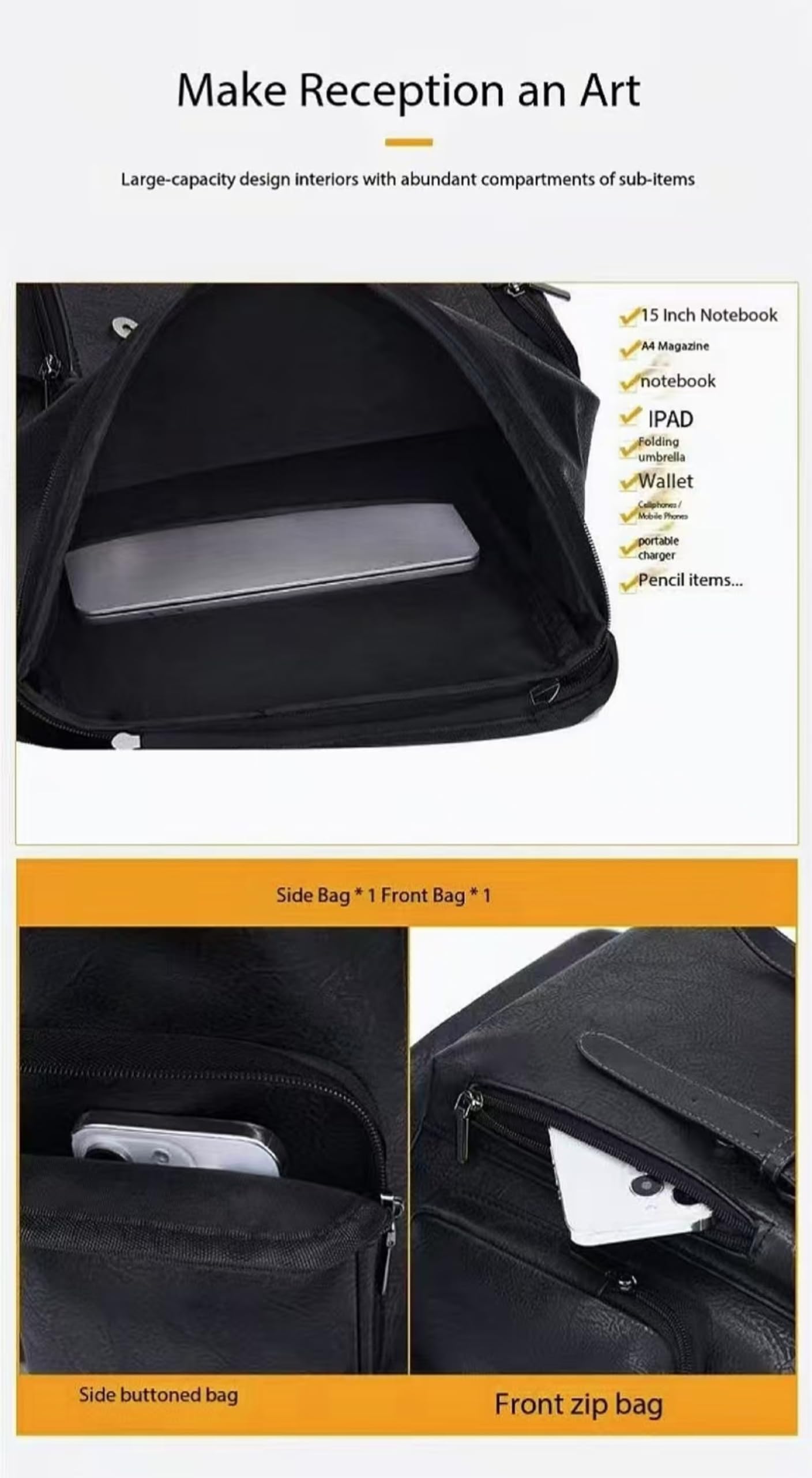 CYLYWJD Men's PU leather backpack, Vintage Flap Cover Daypack for Work Travel College, 15 Inch Laptop Rucksack (black3,Backpack)
