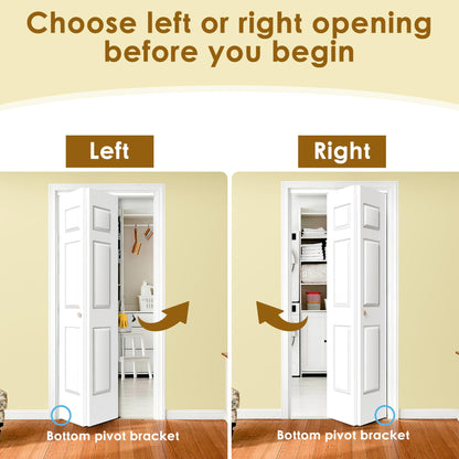 Bifold Door for 30" x 80" Opening, Raised Textured 6-Panel Hollow Core Closet Door with Hardware Kit, Interior Folding Barn Doors Panels, White Primed