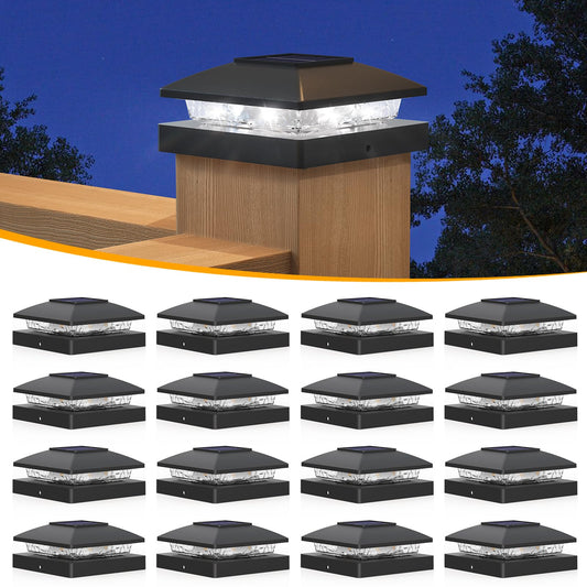 APONUO Solar Post Cap Lights for 4x4 Posts - IP64 Waterproof, 6500K LED, No-Wire Fence Lights & Deck Lights for Patio Garden Yard Patio, Black-Cool White, 16 Pack