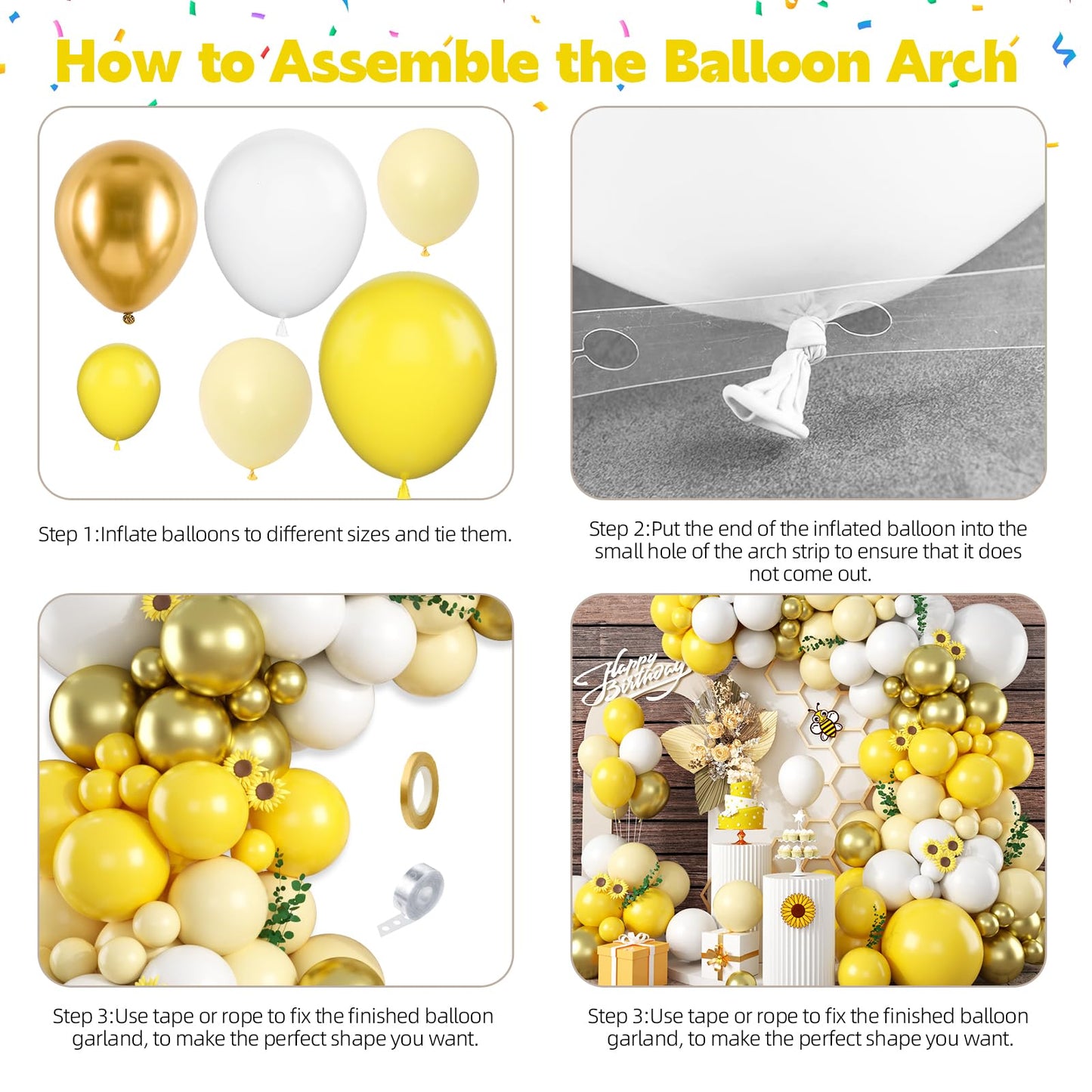 Biapian Yellow Balloon Garland Arch, 115 PCS Yellow White Balloon Arch Kit with Gold White Latex Balloon for Lemon Boho Sunshine Daisy Honeybee Theme Birthday Baby Shower Party Decoration