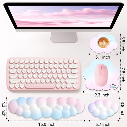 Sushret Cloud Wrist Rest for Computer Keyboard, 4-in-1 Memory Foam Leather Cloud Keyboard Wrist Rest and Mouse Pad Set with Ergonomic Support for Arm and Palm Cushion, Gaming/Work Setup, Rainbow