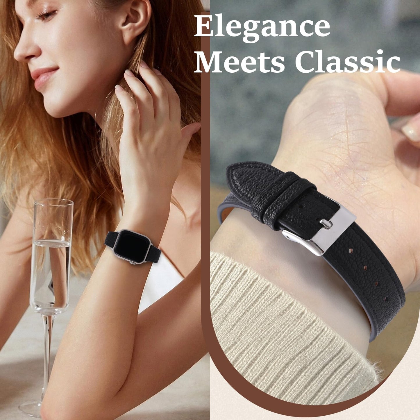 Thin Slim Soft Goatskin Women Leather Watch Bands for Apple Watch 38mm 40mm 41mm 42mm, Small Wrist Watch Band Lightweight Elegant Replacement Straps Compatible with iWatch SE 11 10 9 8 7 6 5 4 3 2 1