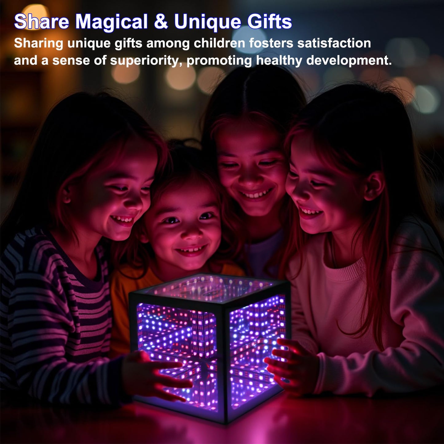 Heepulor Infinity Mirror Hyper Cube Table Lamp, Desk Art Night Light, Color-Changing Music-Sync APP-Controlled Ambient Light for Gaming, Party, Home, Gift (4Inchs Without APP)