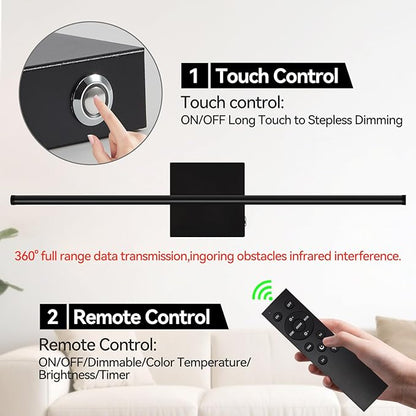 Battery Operated Wall Sconces Set of 2, Wall Sconce with Remote Control, 26.7 Inch 3000K-6000K Dimmable Wireless Rechargeable Sconce,Wall Lights for Bedroom, Living Room, Hallway(Black)
