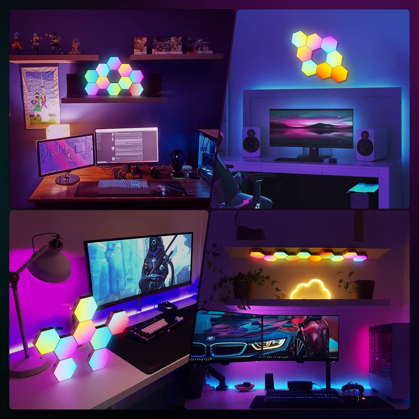 JIMIMORO Hexagon LED Light Panels 8 Pack – RGB Wall Decor Lights with Music Sync, App & Remote – Modular Home & Christmas Decor for Bedroom, Living Room, and Room Decor