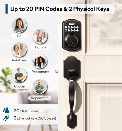 TEEHO Keyless Entry Door Lock Deadbolt with Handle Set, Electronic Digital Smart Locks Set for Front Door with 2 Keys, Easy to Install Keypad Deadbolt, Auto Lock - Matte Black