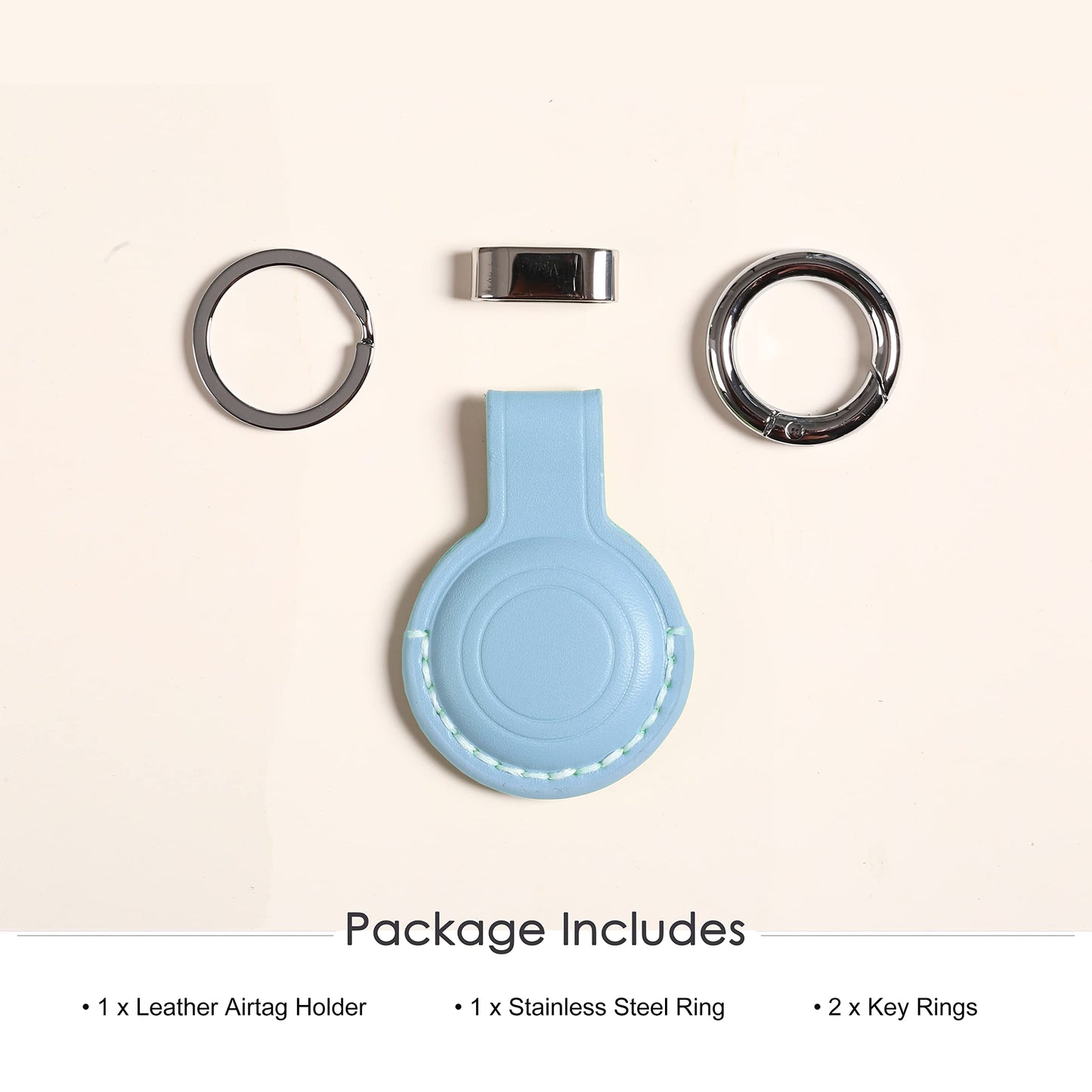 KEEPXYZ Genuine Leather Keychain Holder Compatible with Airtag, Secure for Air Tag Keychain Holder Case Cover Key Chain Ring Accessories - Blue V2.0