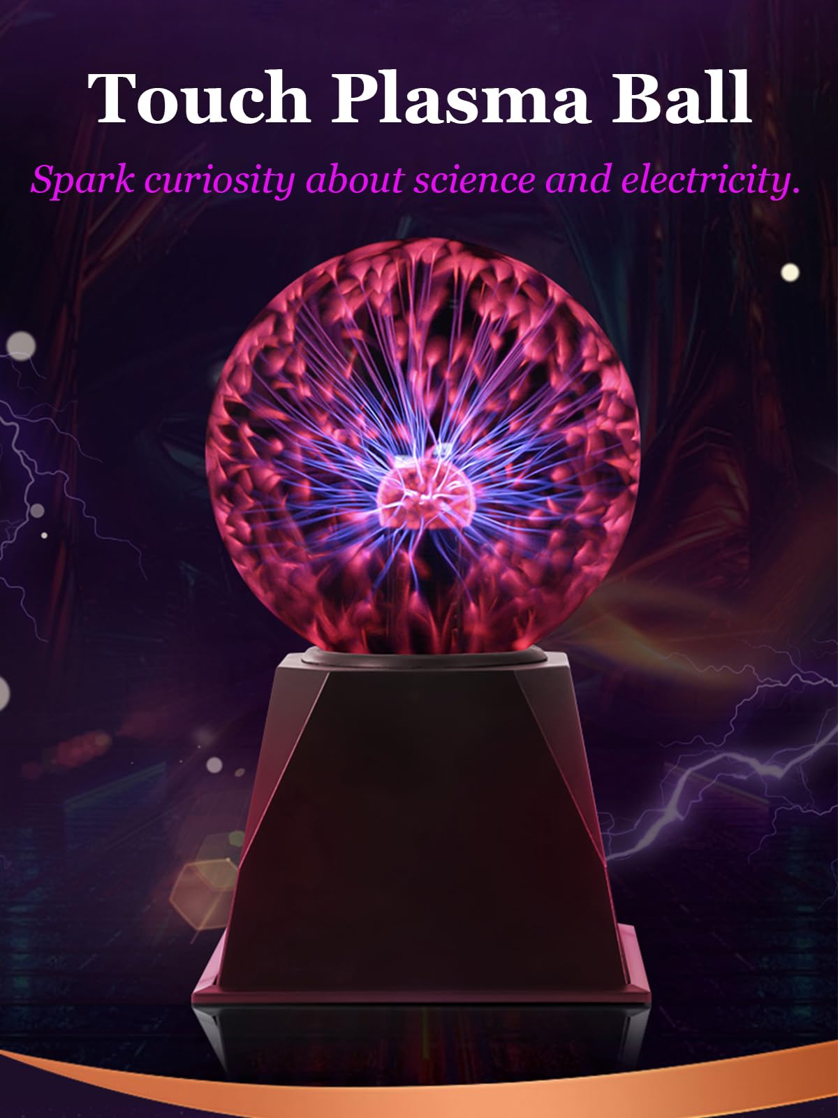 Etigood Plasma Ball, Touch Sensitive Plasma Globe Lamp, Plug-in Crystal Ball for Gifts, Birthday, Party, Halloween, Christmas, Science Decor for Bedroom, Living Room, Office
